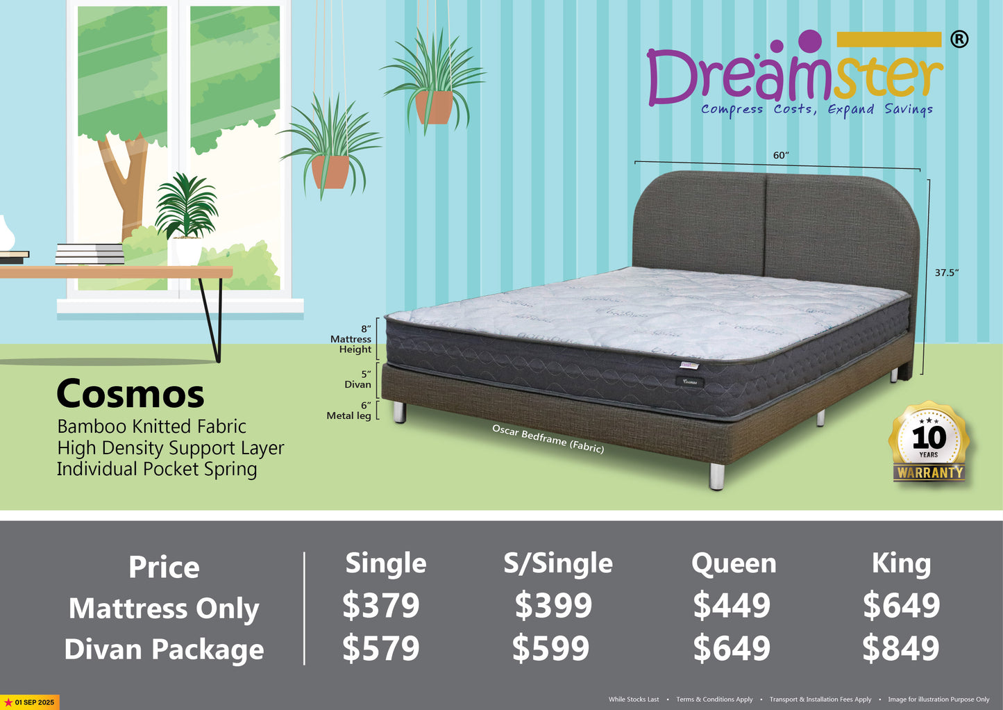 Dreamster Cosmos Individual Pocketed Spring Mattress Bundle