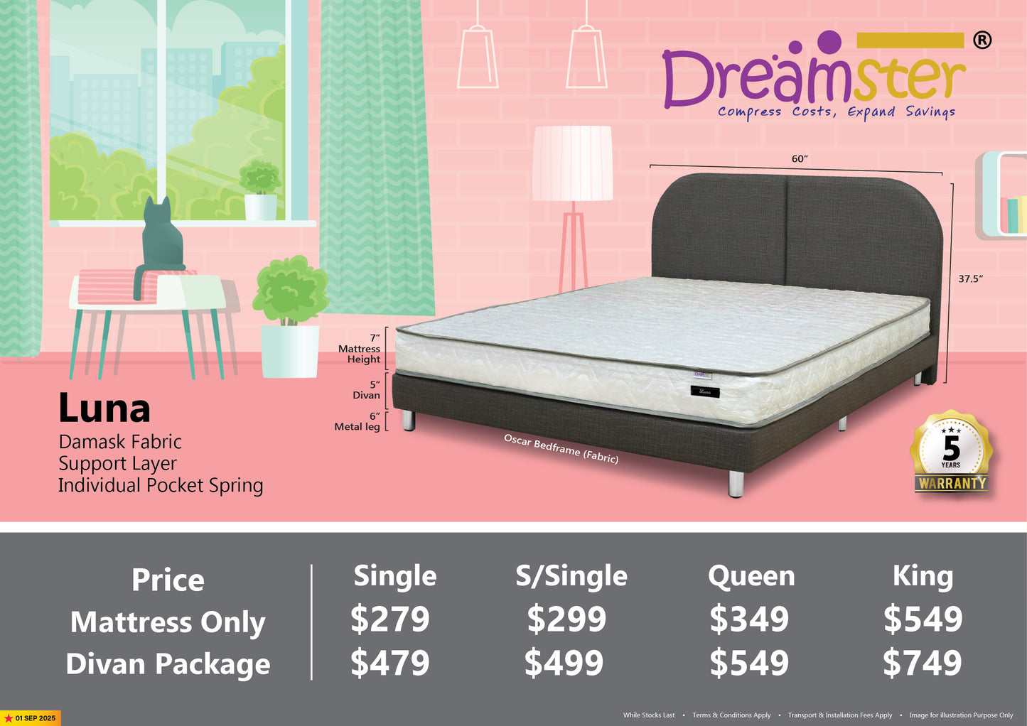 Dreamster Luna Pocketed Spring Mattress Mattress Bundle