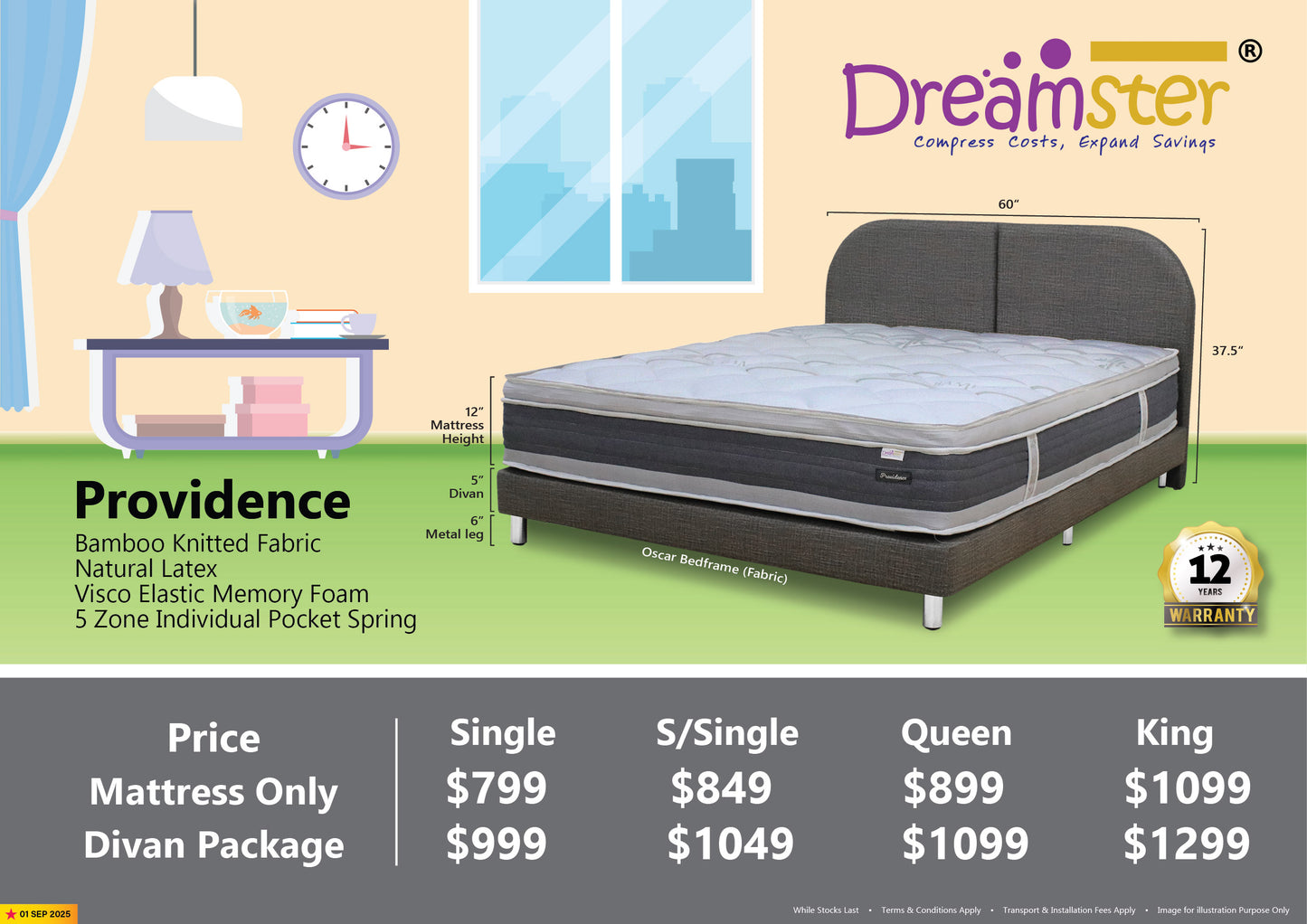 Dreamster Providence Latex Individual Pocketed Spring Mattress Bundle