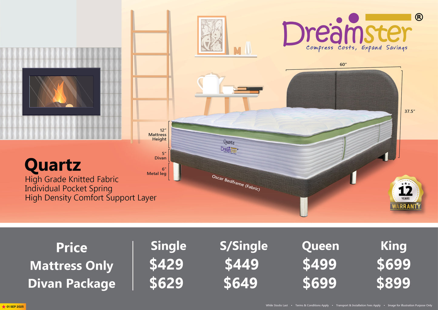 Dreamster Quartz Individual Pocketed Spring Mattress Bundle