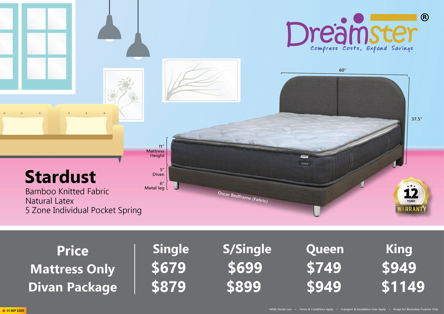 Dreamster Stardust Latex Individual Pocketed Spring Mattress Bundle