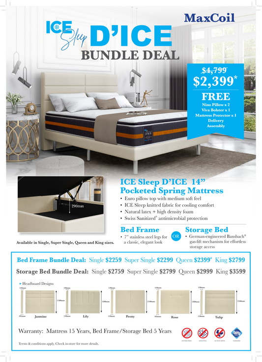 maxcoil ice sleep d'ice individual pocketed spring mattress bundle