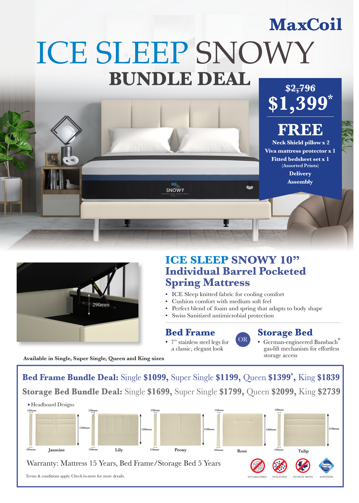 Maxcoil Ice Sleep Snowy Mattress Bundle