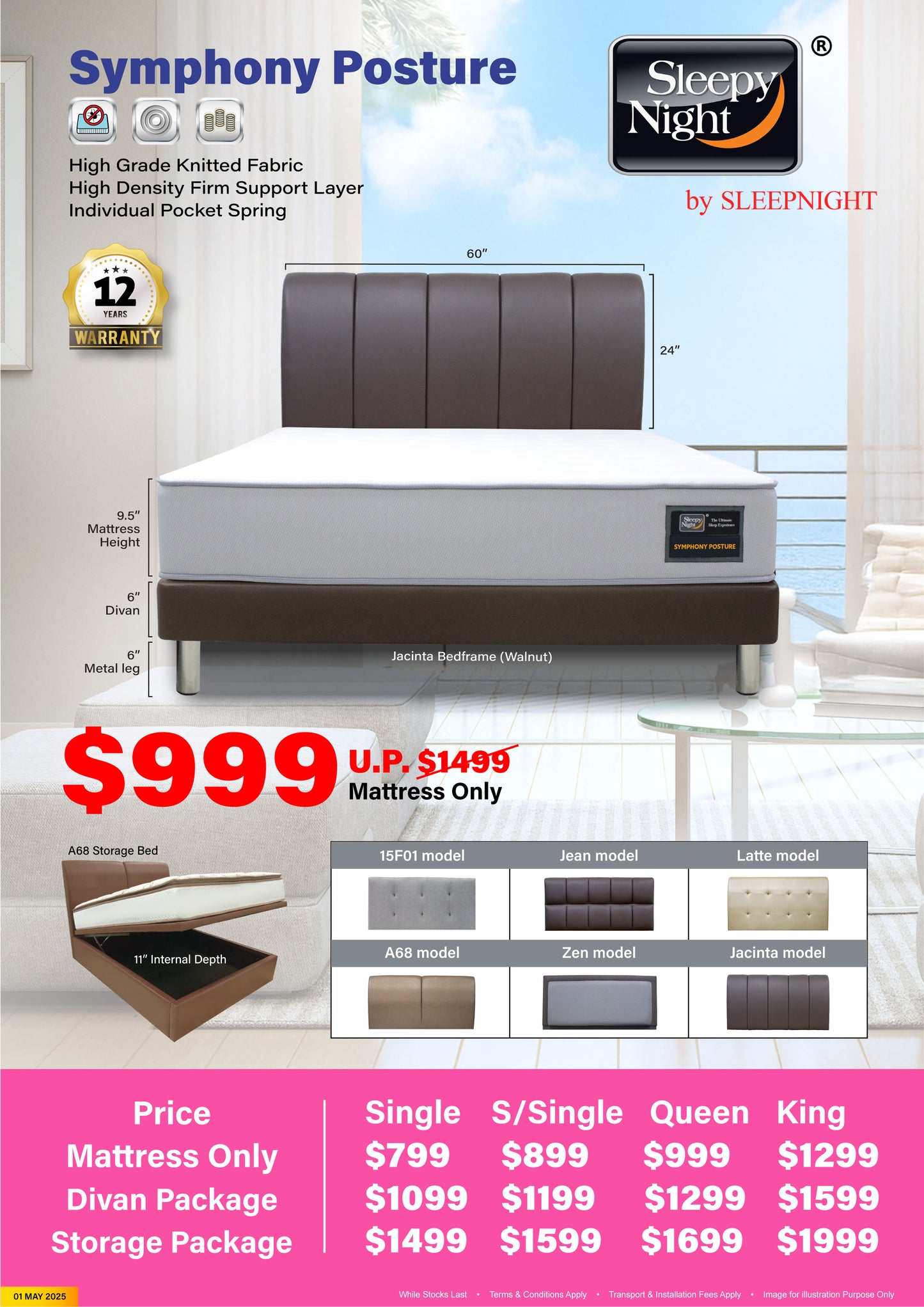 Sleepynight Symphony Posture Pocketed Spring Mattress Set