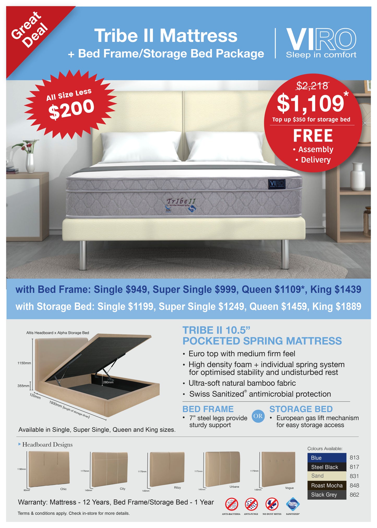Viro Tribe II Pocketed Spring Mattress + Bedframe Bundle Promo