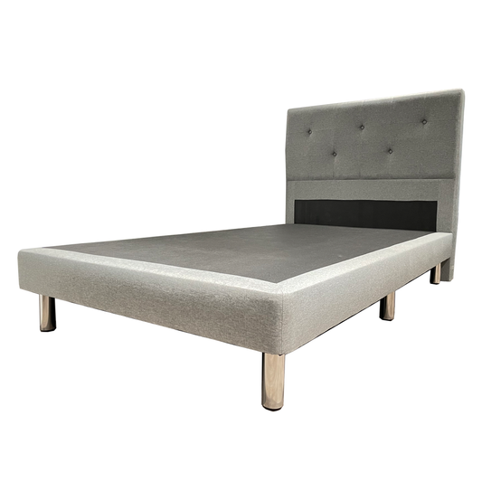 grey fabric bedframe