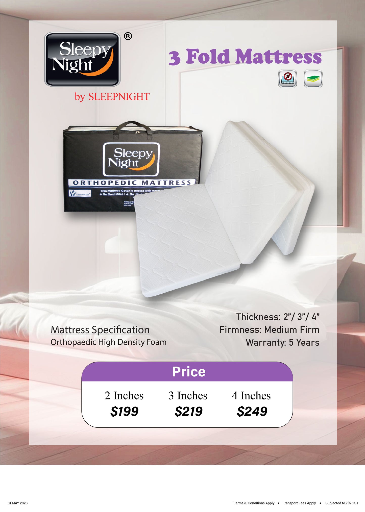 sleepynight 3 fold foam mattress