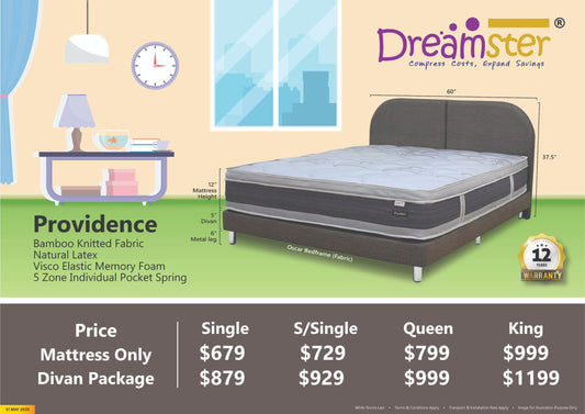 Dreamster Providence Latex + Memory Foam Euro Top Individual Pocketed Spring Mattress Bundle