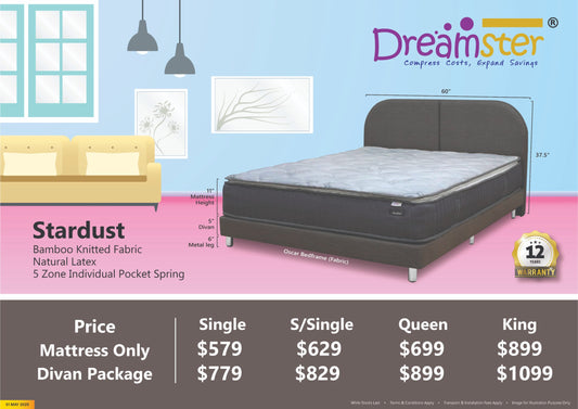 Dreamster Stardust Natural Latex Pillow Top Individual Pocketed Spring Mattress Bundle