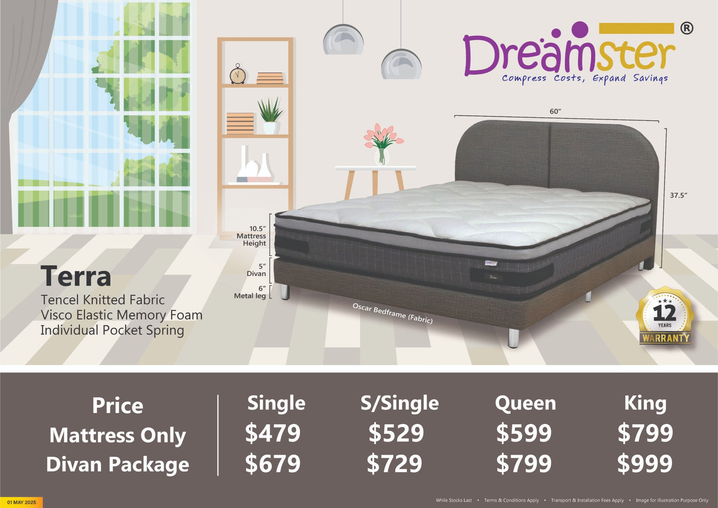 Dreamster Terra Memory Foam Individual Pocketed Spring Set