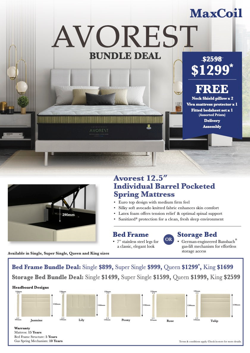 Maxcoil Avorest Individual Pocketed Spring Mattress Bundle (Free Bedframe!)