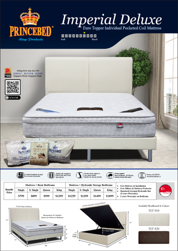 Princebed Imperial Deluxe Pocketed Spring Mattress Bundle