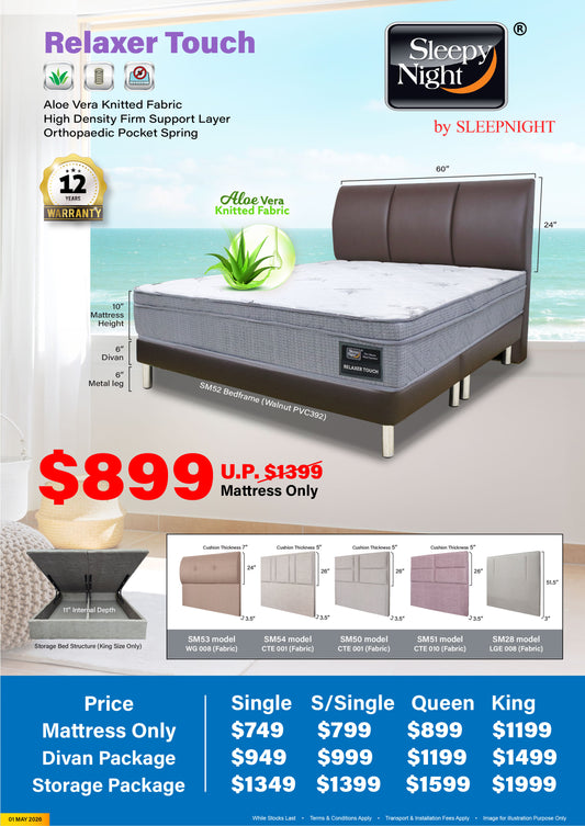 Sleepynight Relaxer Touch Pocketed Spring Mattress Bundle