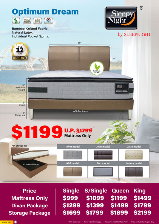 Sleepynight Optimum Dream Latex 
Pocketed Spring Mattress Set