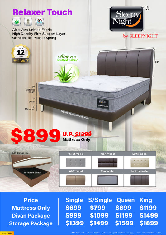Sleepynight Relaxer Touch Pocketed Spring Mattress Bundle