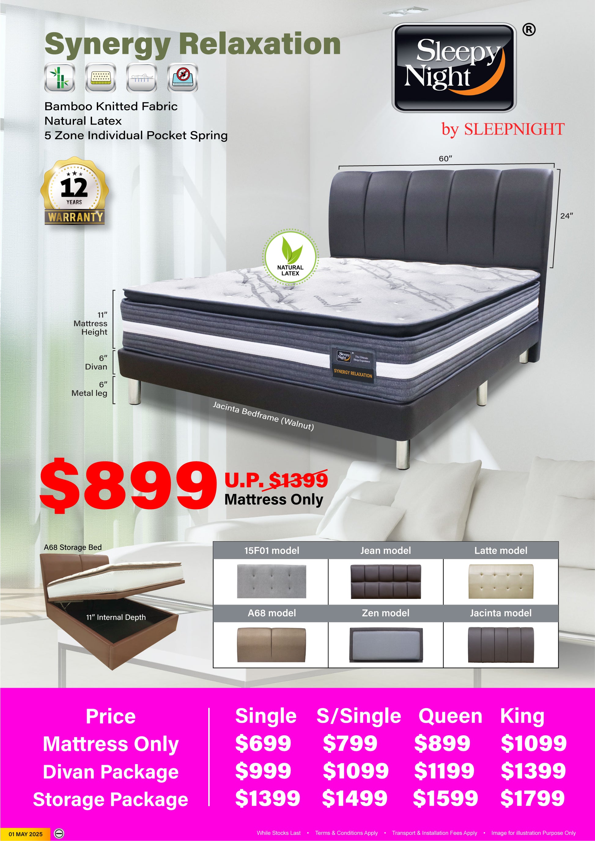 Sleepynight Synergy Relaxation Latex Pillow Top Individual Pocketed Spring Mattress