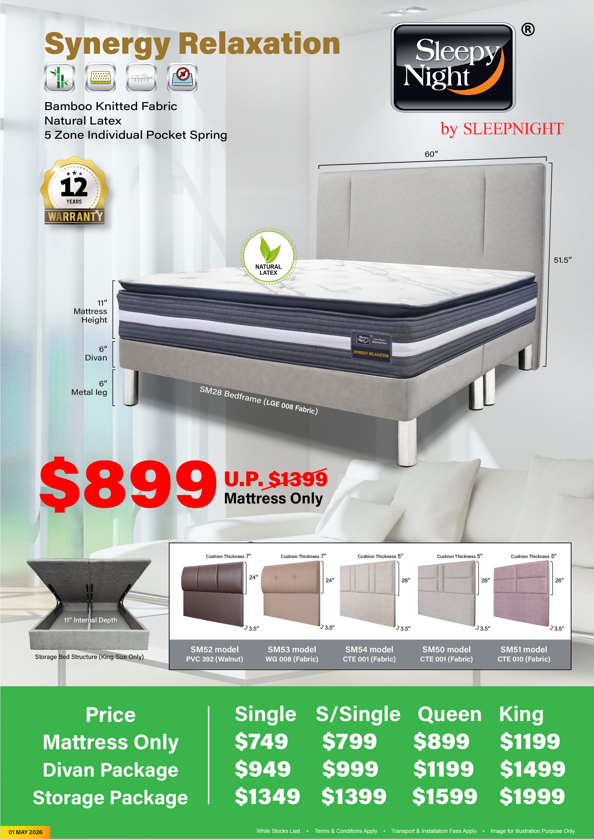 Sleepynight Synergy Relaxation Latex Pillow Top Individual Pocketed Spring Mattress