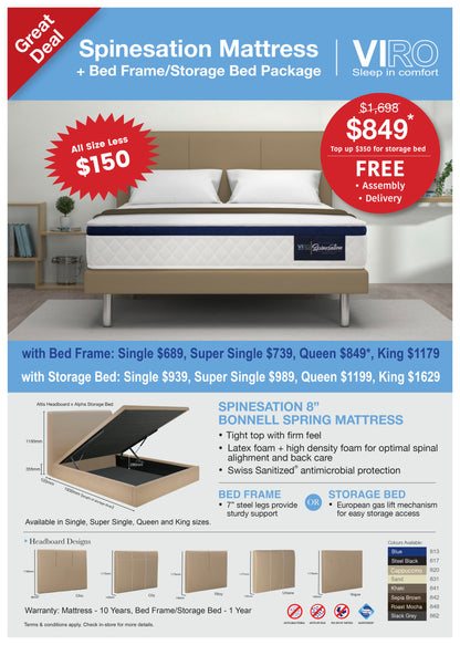 Viro Spinesation Spring Mattress + Storage Bedframe Bundle Promo