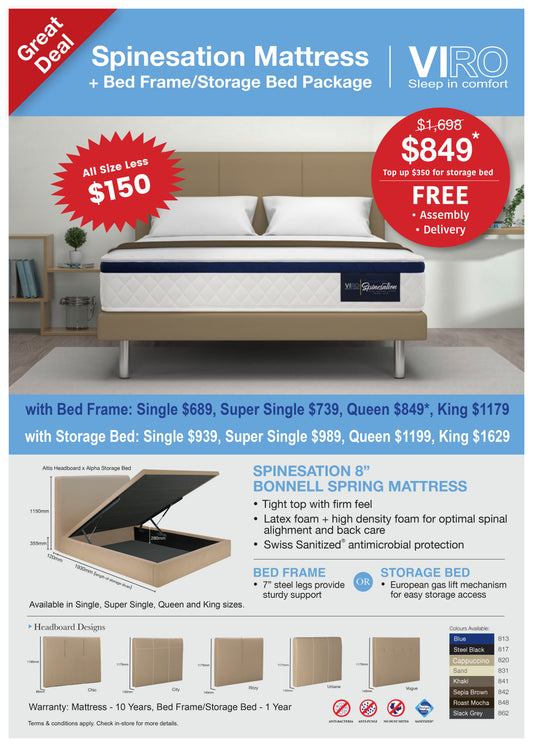 Viro Spinesation Spring Mattress + Bedframe Bundle Promo