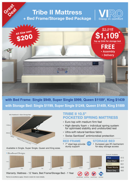 Viro Tribe II Pocketed Spring Mattress + Bedframe Bundle Promo