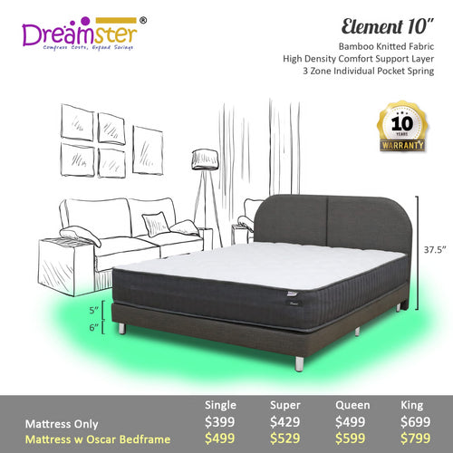 Dreamster Element 3 Zone Individual Pocketed Spring Mattress Bundle