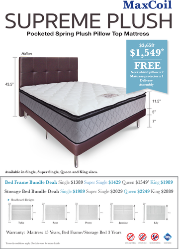 MaxCoil Supreme Plush Pocketed Spring Mattress Bundle