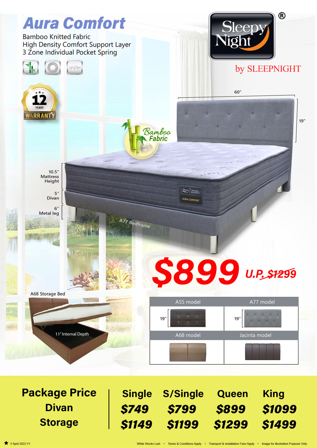 Sleepynight Aura Comfort Individual Pocketed Spring Mattress Bundle